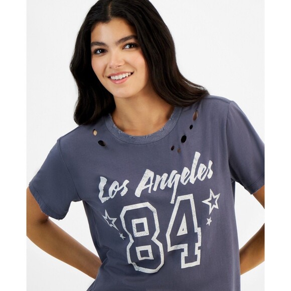 Grayson Threads, the Label Juniors' Los Angeles Sporty Distressed Tee - Gray, M - Picture 3 of 3